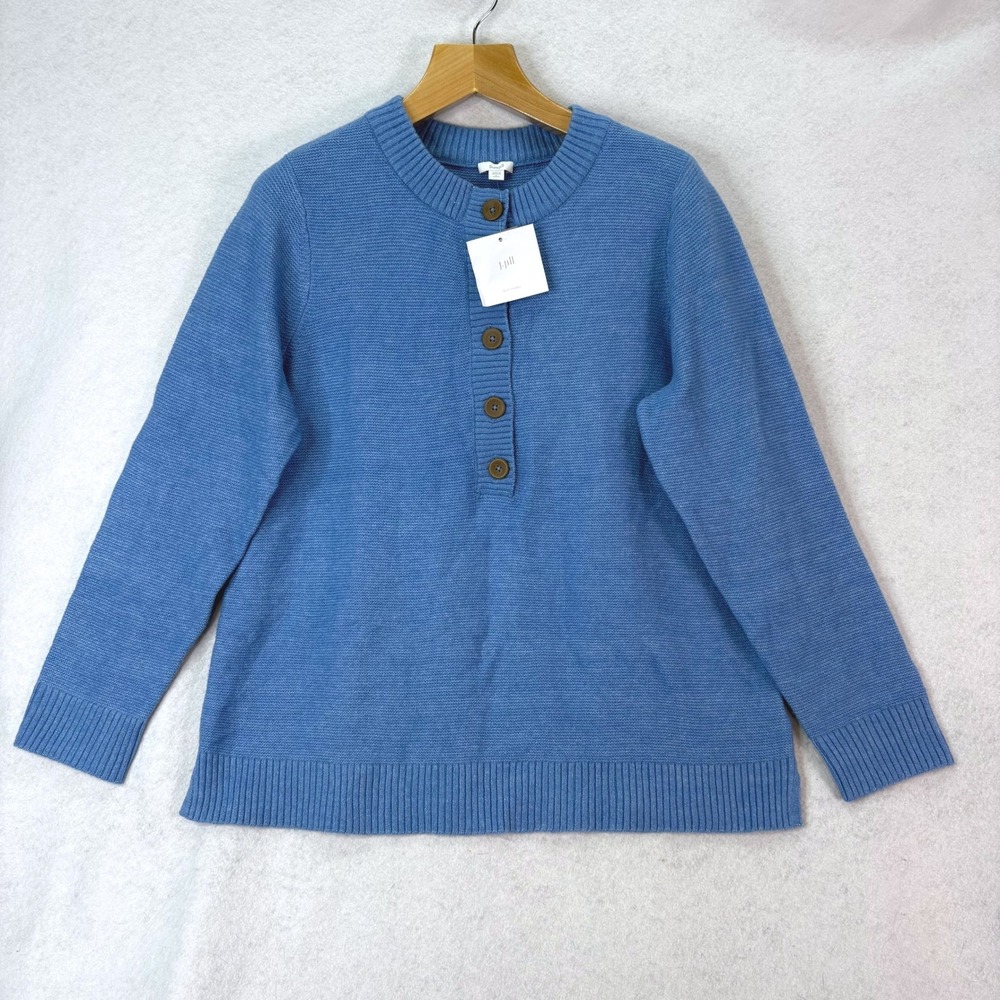 J. Jill Pure Jill 1/2 Button Henley Blue Knit Sweater Women Lp Coastal Comfort
